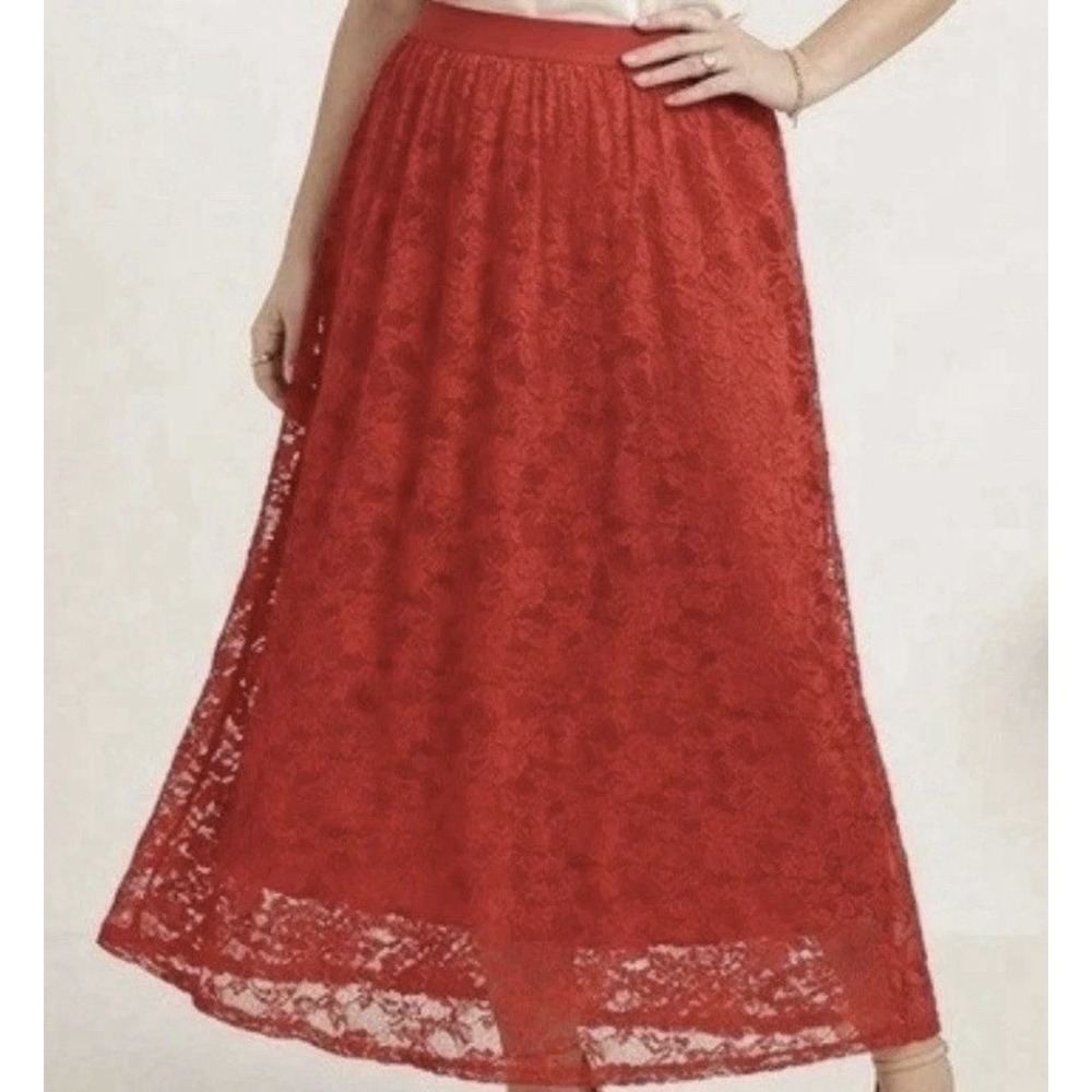 NWT Laffaire Lace Maxi Skirt Red Flowy Floor Length Boho Siren Vamp Whimsigoth